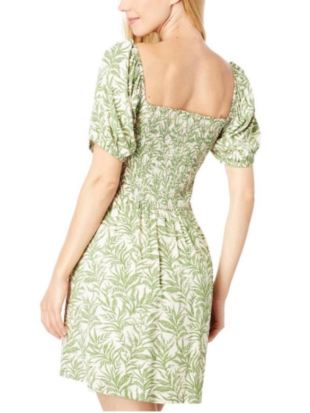 Lost + Wander Green Leaf-Print Smocked Mini Dress large - Picture 2 of 8